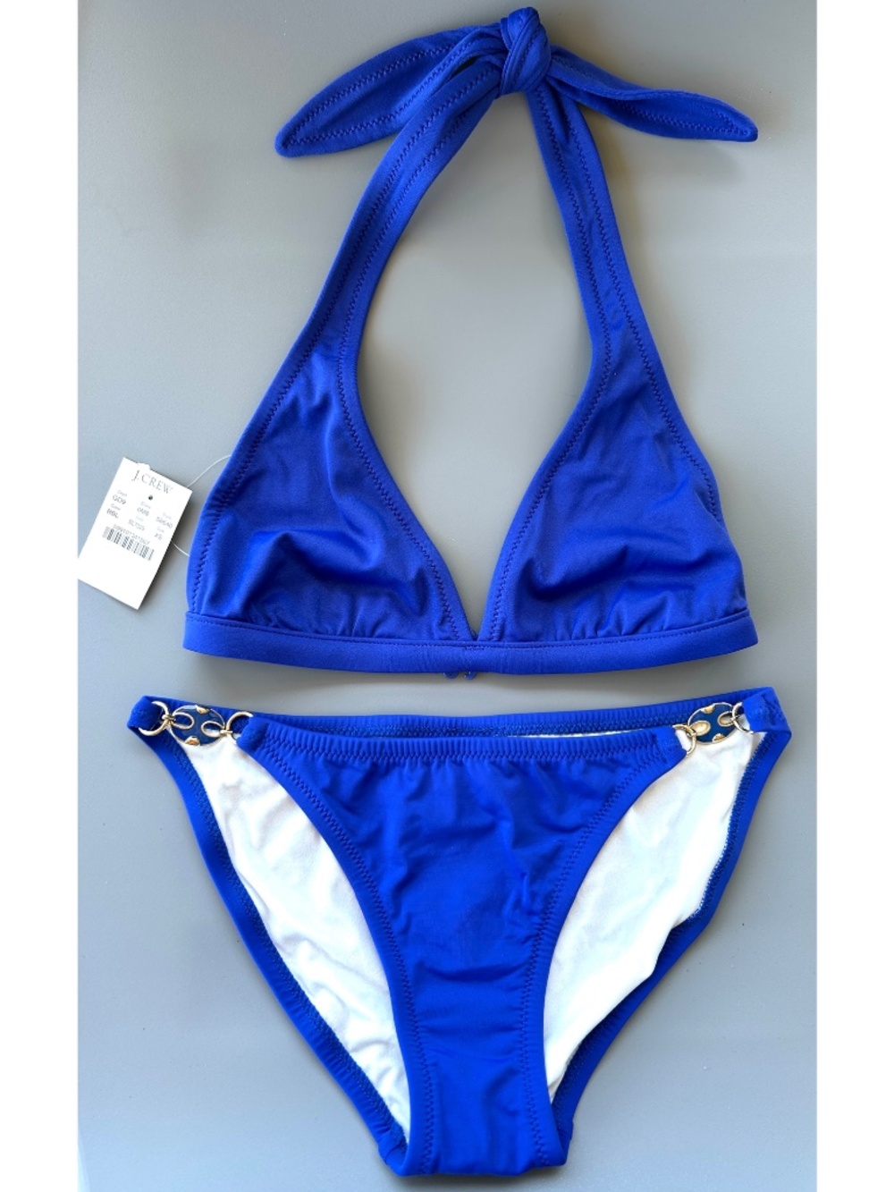 J.Crew NWT Solid Halter Top & Glamour Bikini Bottom Size XS Byzantine Blue Color